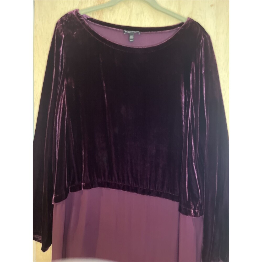 EILEEN FISHER RAISINETTE SILK RAYON VELVET 2PCS DUSTER DRESS W/SLIP size Large - Picture 3 of 6